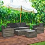 5 Pcs Rattan 3-seater Sofa Single Sofas Footstool