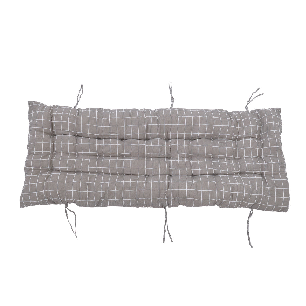 Outdoor Bench Cushion Grey Checkered Thick Padded Seat Pad With Ties For Garden Or Patio Furniture | Medium
