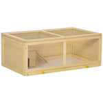 Pawhut Wooden Hamster Cage With Sliding Tray, Openable Top, Hut | Natural