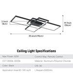 Modern Black Led Ceiling Light, Rectangular Frame, Dimmable Semi-flush Mount With Remote Control