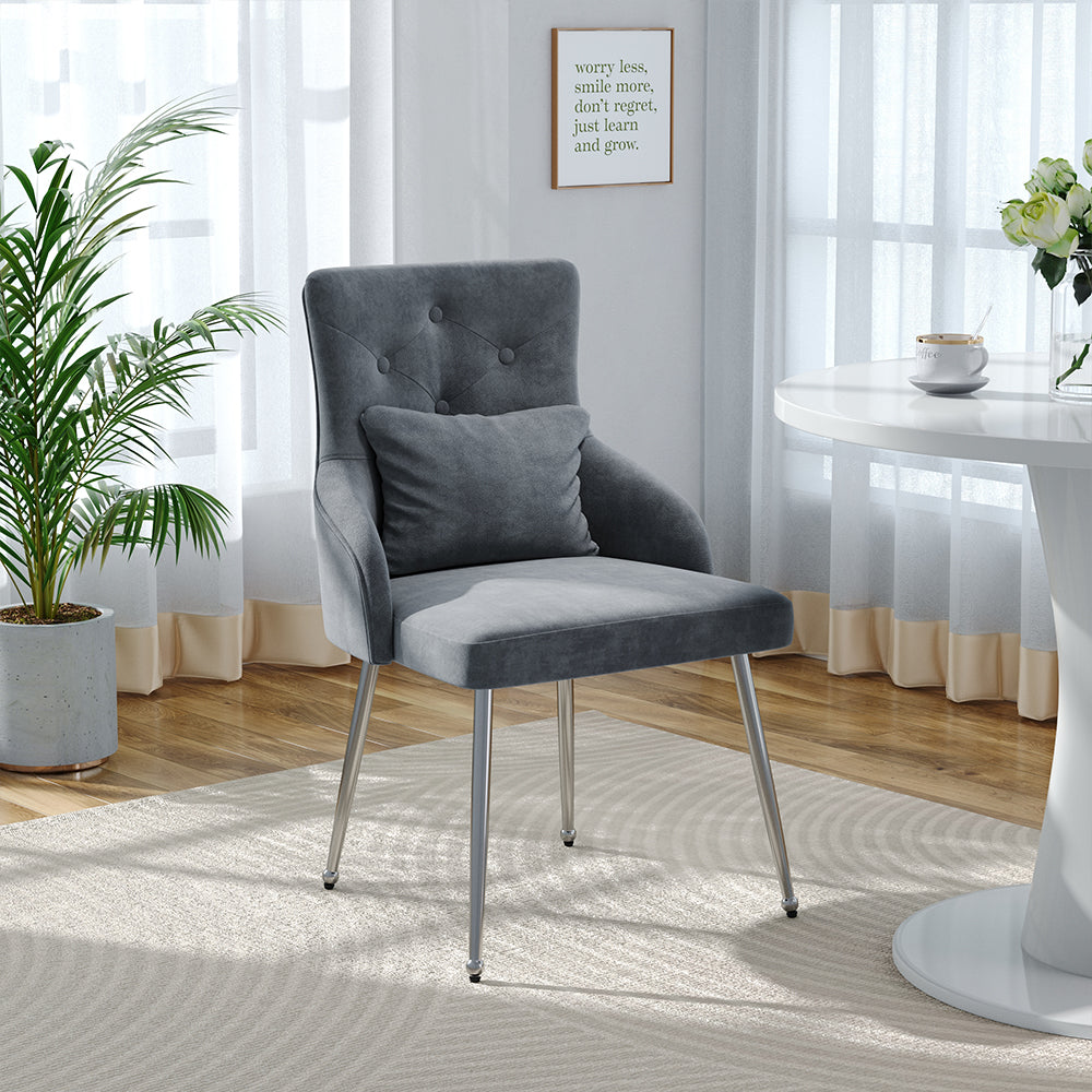 Grey Velvet Tufted Dining Chair With Padded Cushion Elegant Upholstered Accent Chair With Button Back