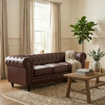 Chesterfield Scroll Arm Faux Leather Sofa 3 Seater | Brown
