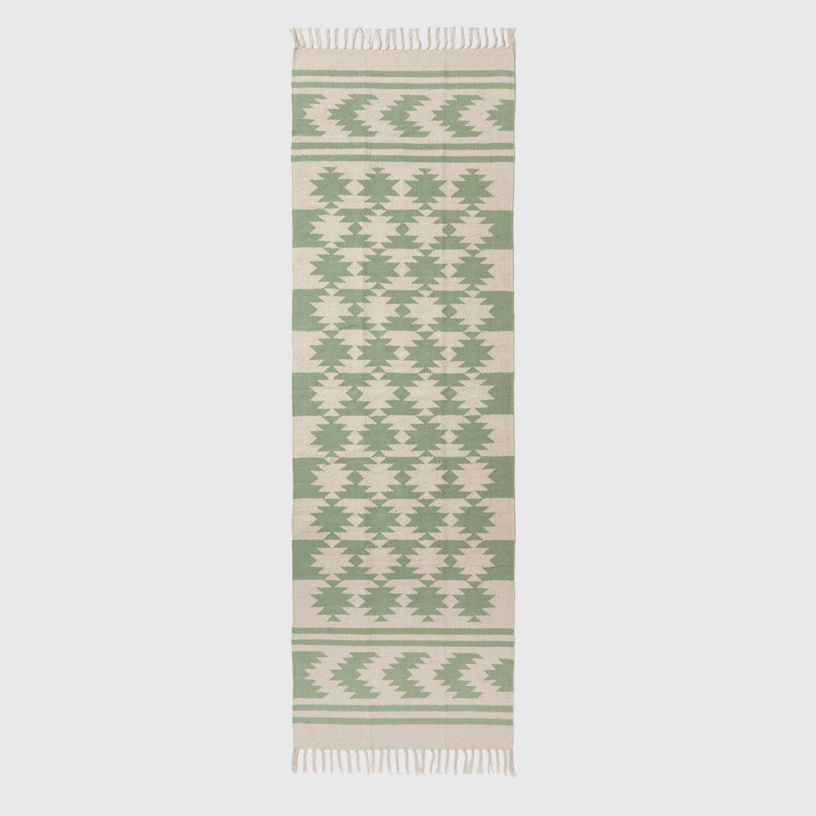 Turin Green & Natural Kilim Cotton Rug | 200cm | Green