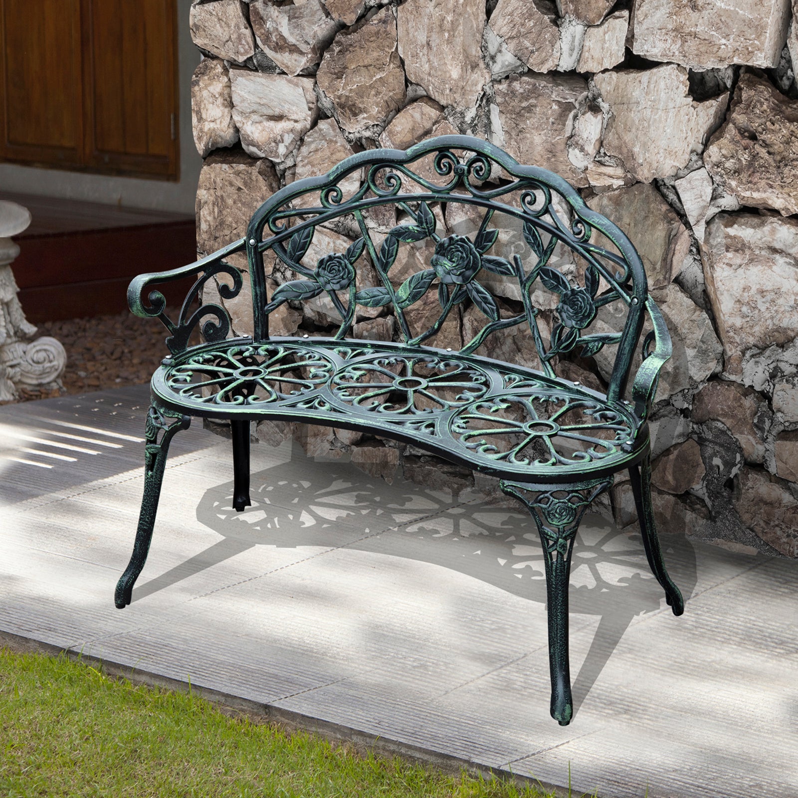 Garden Bench Antique Rose Style Aluminium