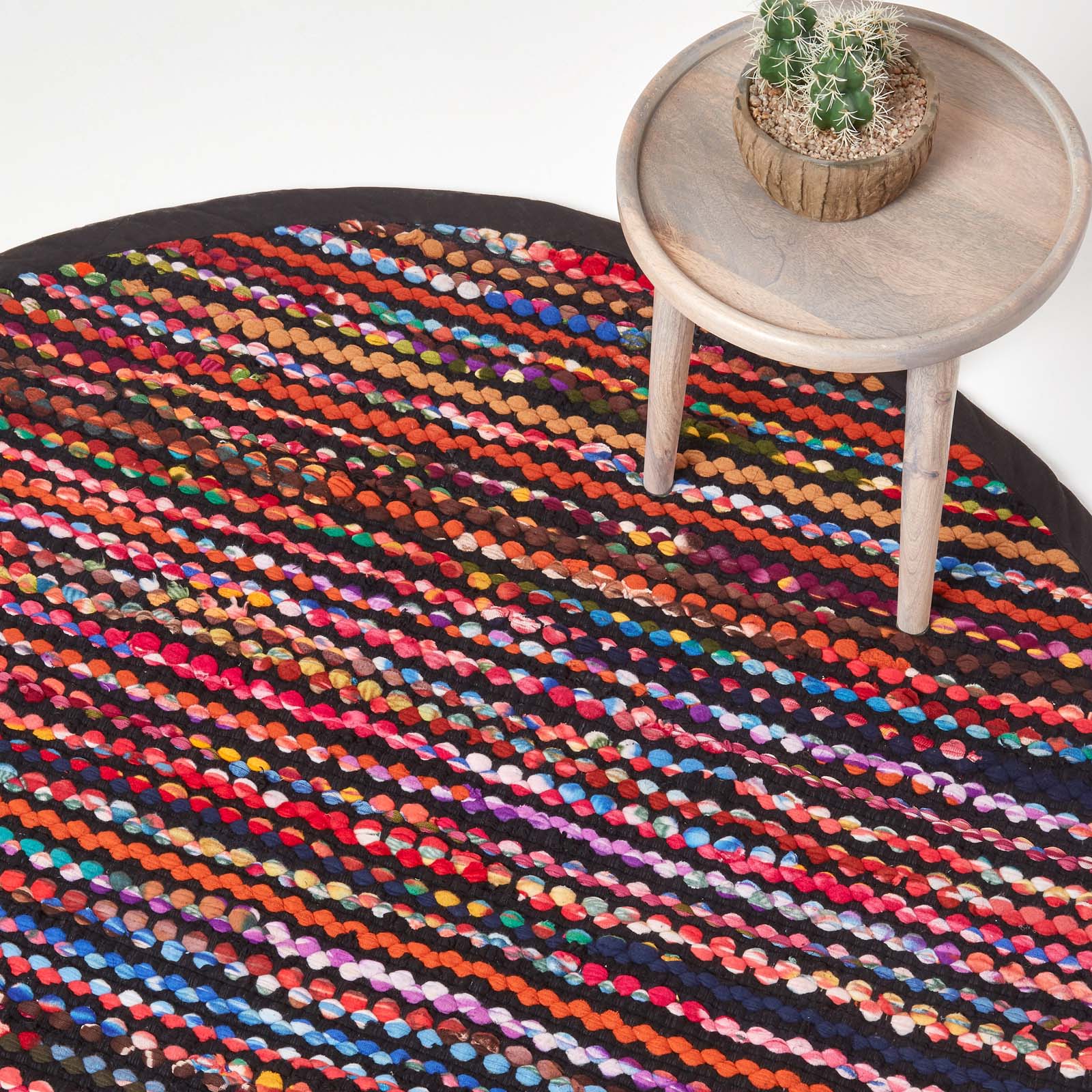 Handwoven Multi Coloured Recycled Chindi Folk Rug | 150cm | Multi Colour