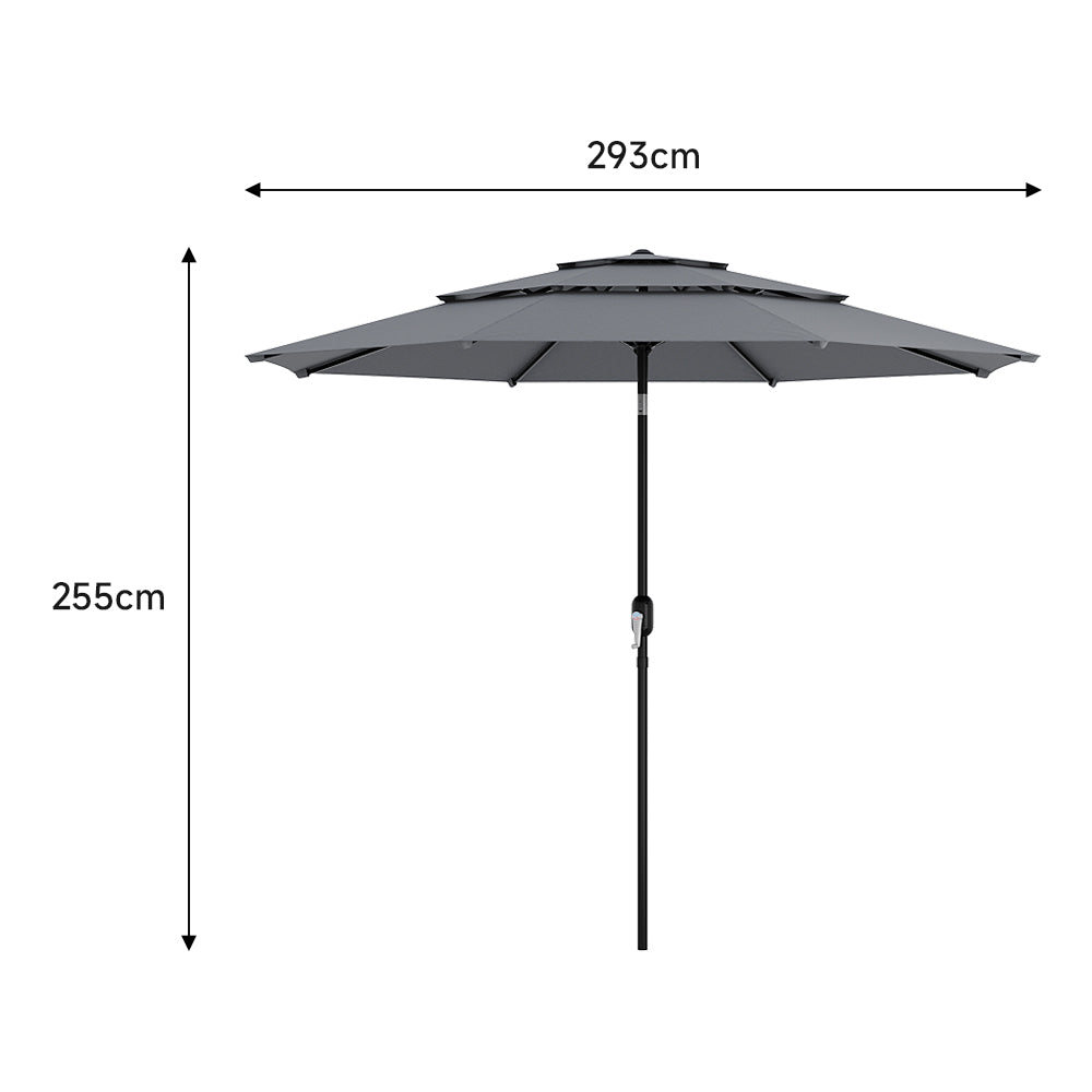 Outdoor 3-tier Umbrella With Crank And Tilt Without Base | One Size | Light Grey