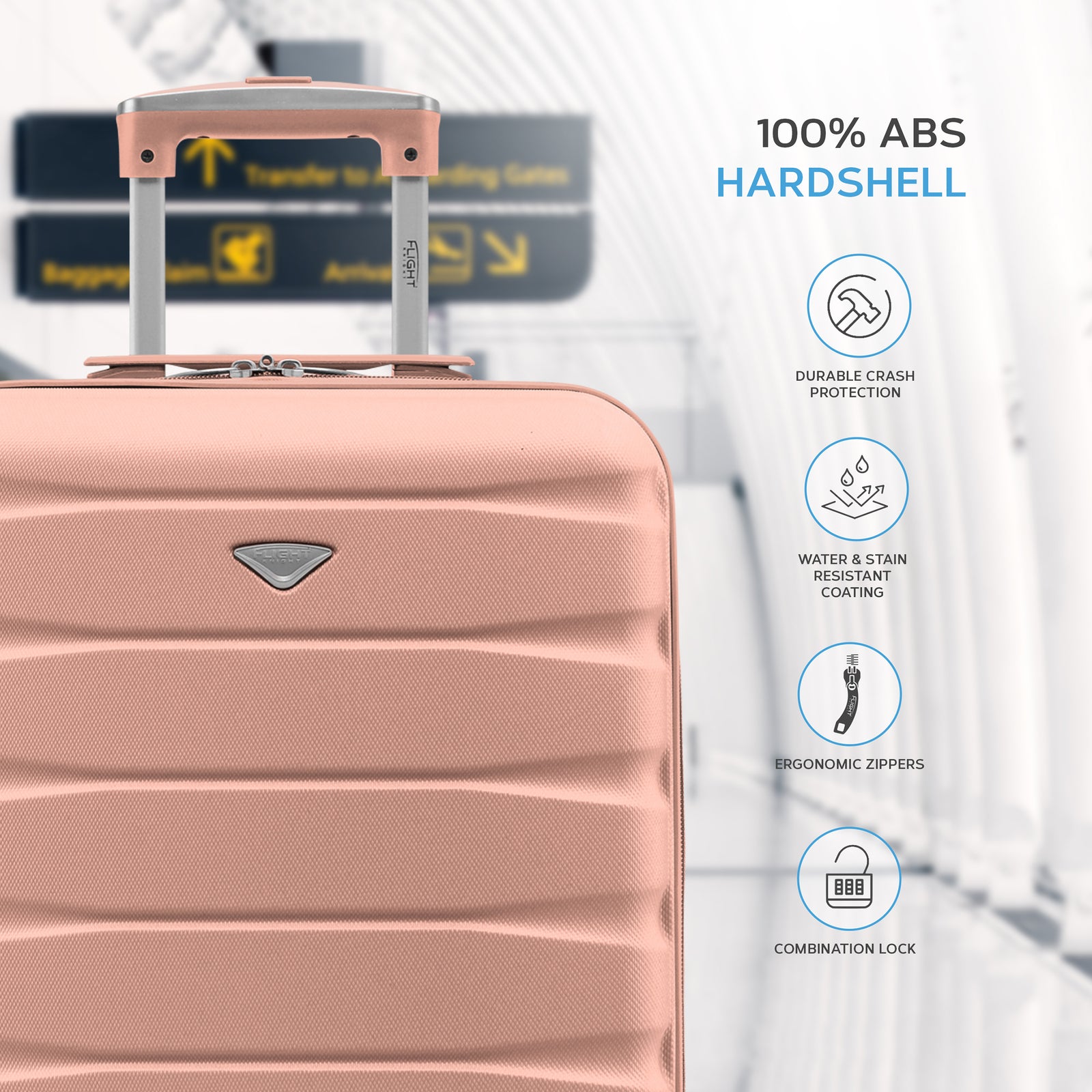 55x40x20cm Lightweight Luggage Hard Shell Cabin Suitcase 60+ Airlines Approved - Carry On Case - 4 Wheels | 55 x 40 x 20cm | Rose Gold