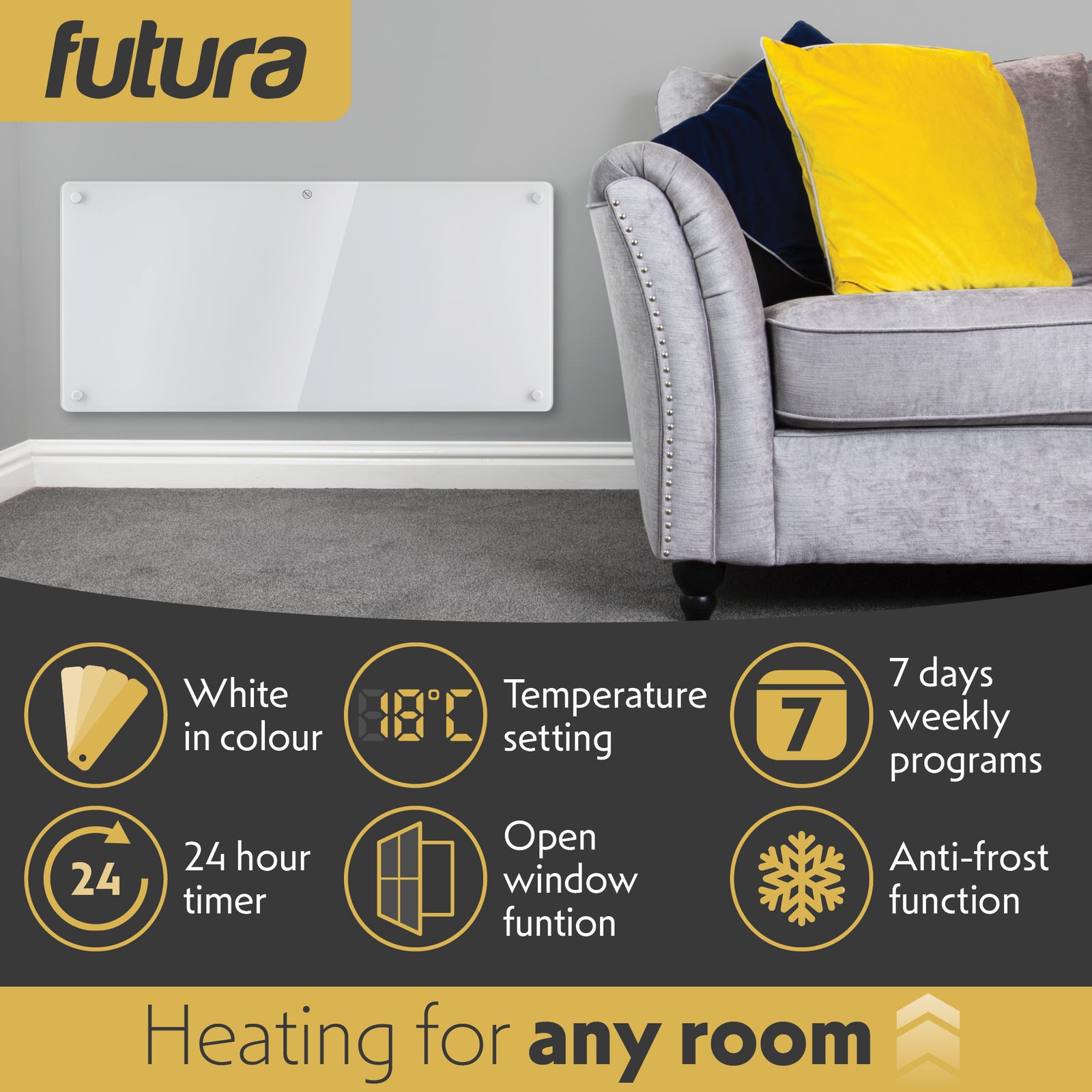 Electric Panel Heater White  Wall Mounted & Free Standing Glass Room Radiator With  Timer Thermostat Control Lot 20 | 2000w | White