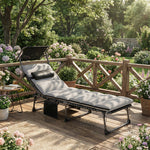 Folding Sun Lounger, Sun Bed With Canopy | Light Grey