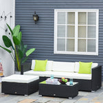 5 Pieces Rattan Sofa Set Wicker Sectional Cushion Patio | Black