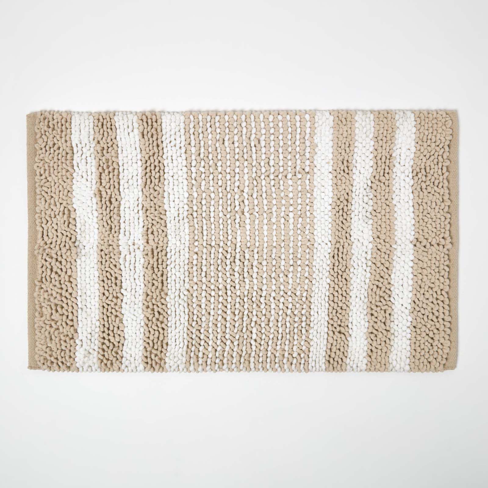 Chenille Stripe Bath Mat | 50 x 80cm | Beige