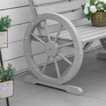 2 Seater Garden Bench W/ Wooden Cart Wagon Wheel Rustic Back | Charcoal Gray