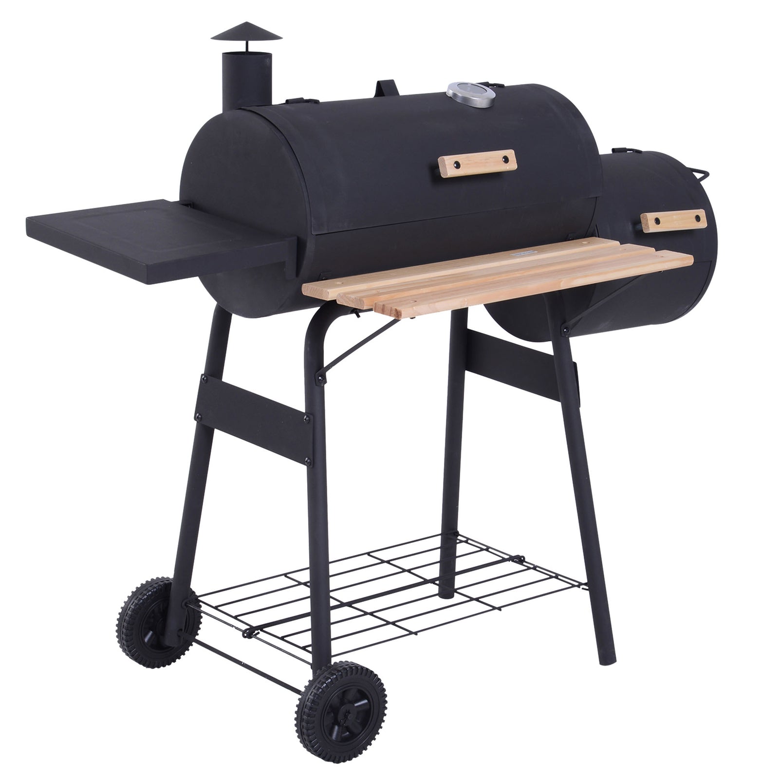 Charcoal Grill With Offset Smoker, Trolley | Black