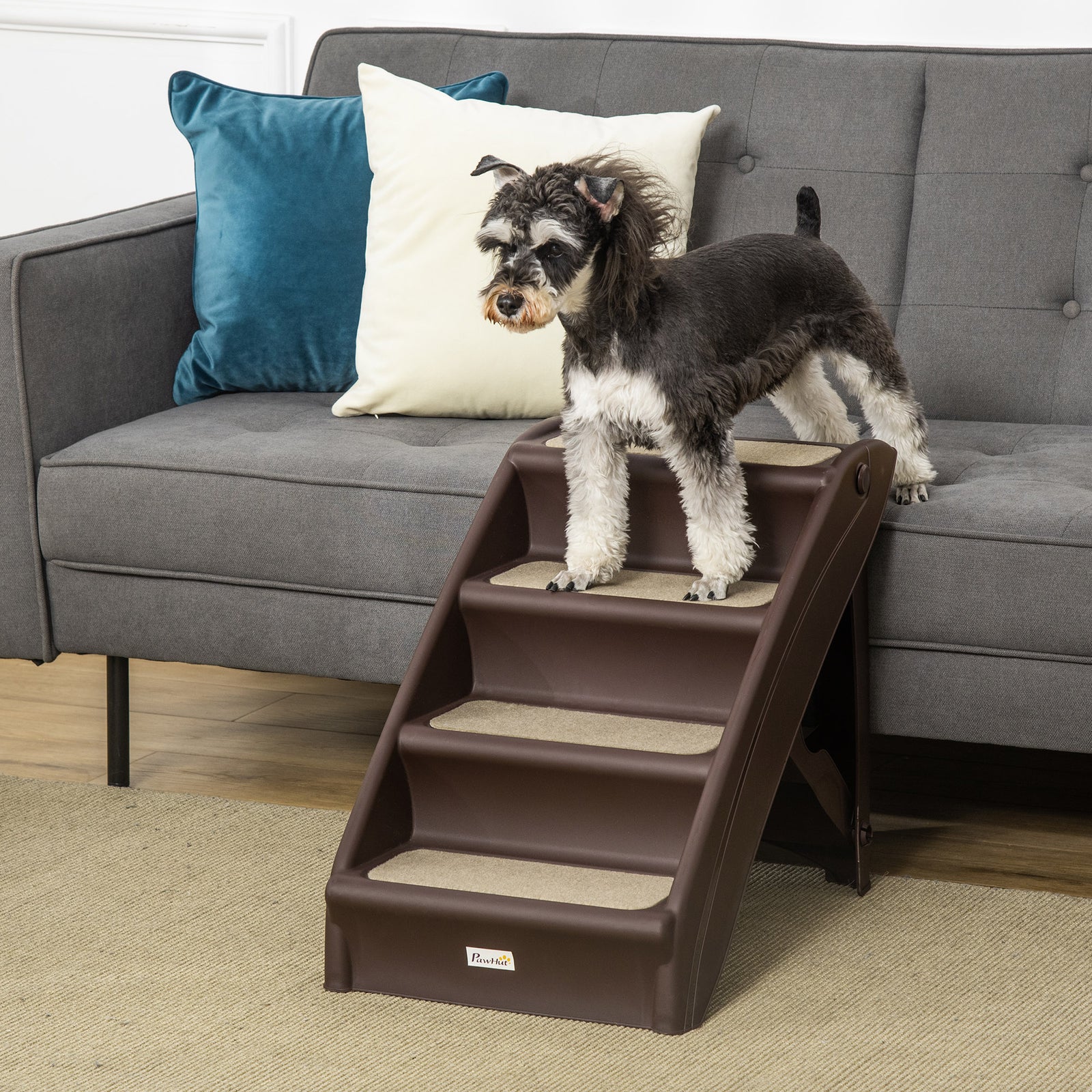 Four-step Foldable Pet Stairs W/ Non-slip Mats, For S, Xs Dogs | Brown