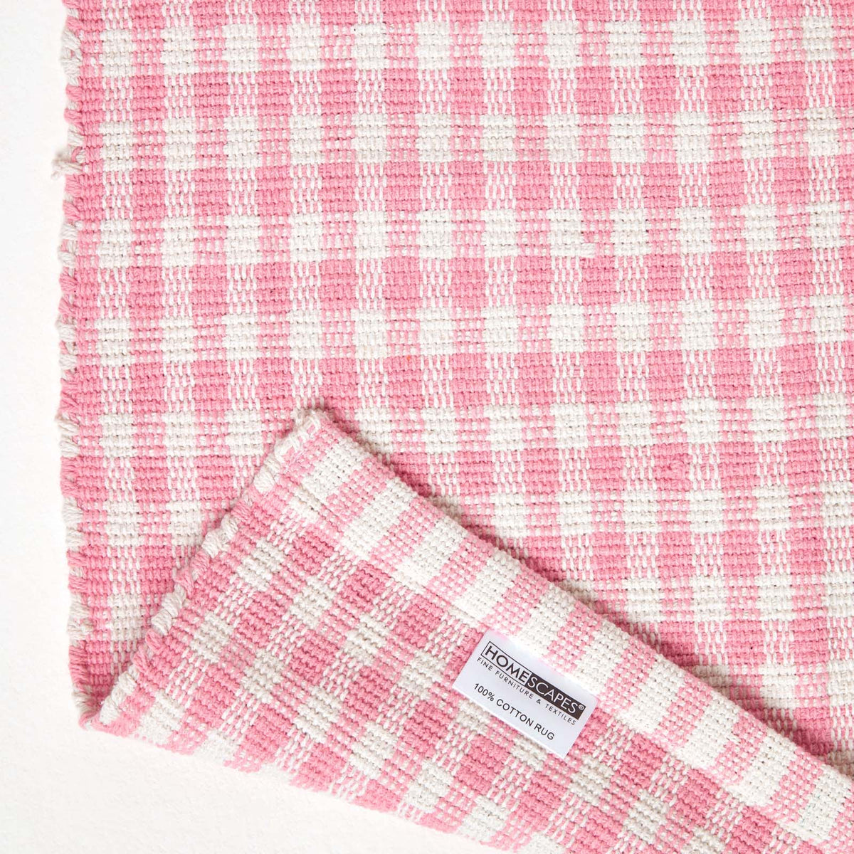 Cotton Gingham Check Rug Hand Woven | 200cm | Pink