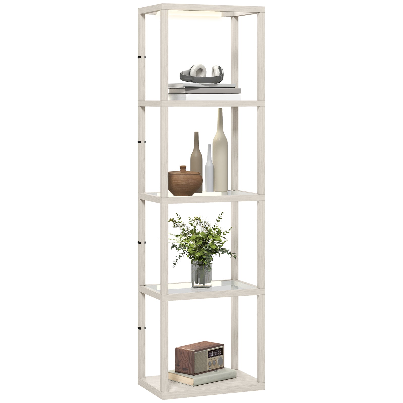 Led Floor Lamp With Glass Shelves, Dimmable Room Lamp | Oak