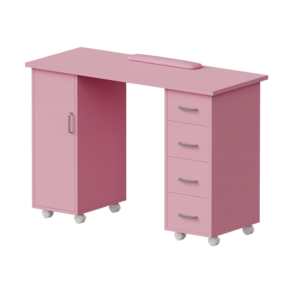 Mobile Manicure Table With 1 Cabinet And 4 Drawers | Pink