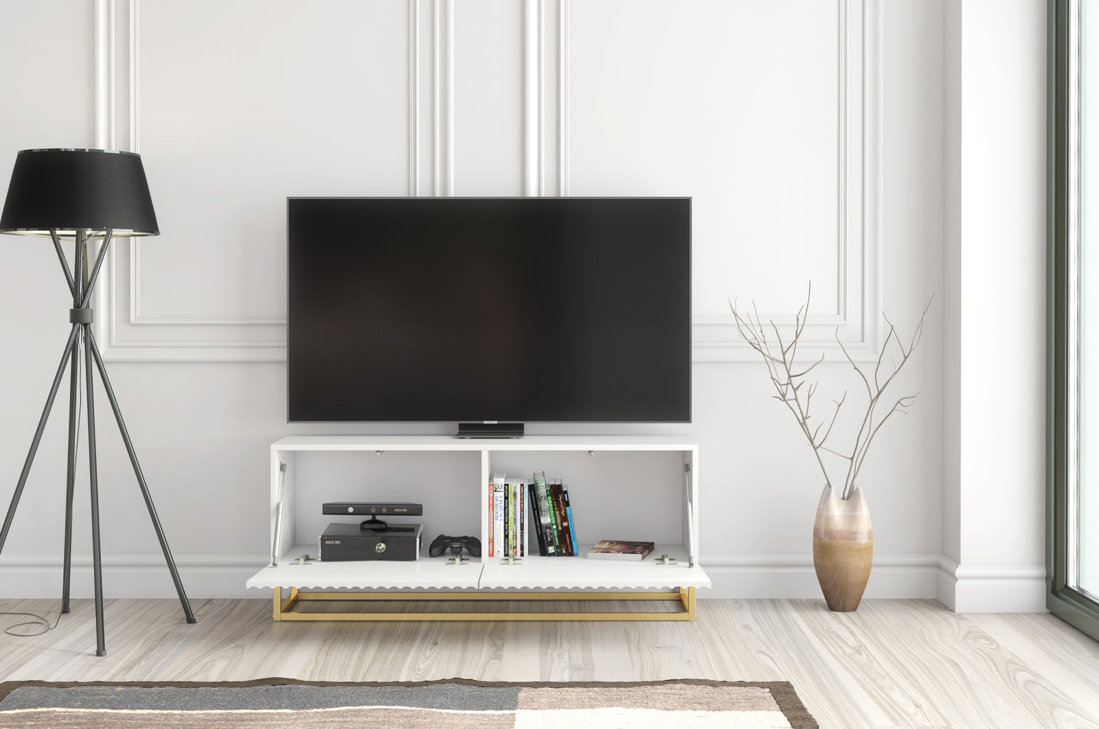 Ripple Tv Unit 100cm - Fluted Design | White