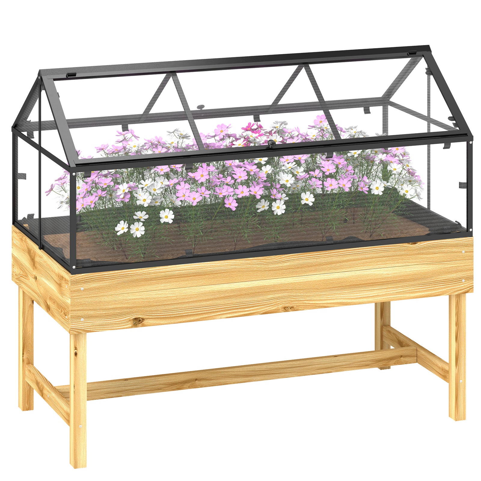 Raised Garden Bed W/ Cold Frame Greenhouse W/ Polycarbonate