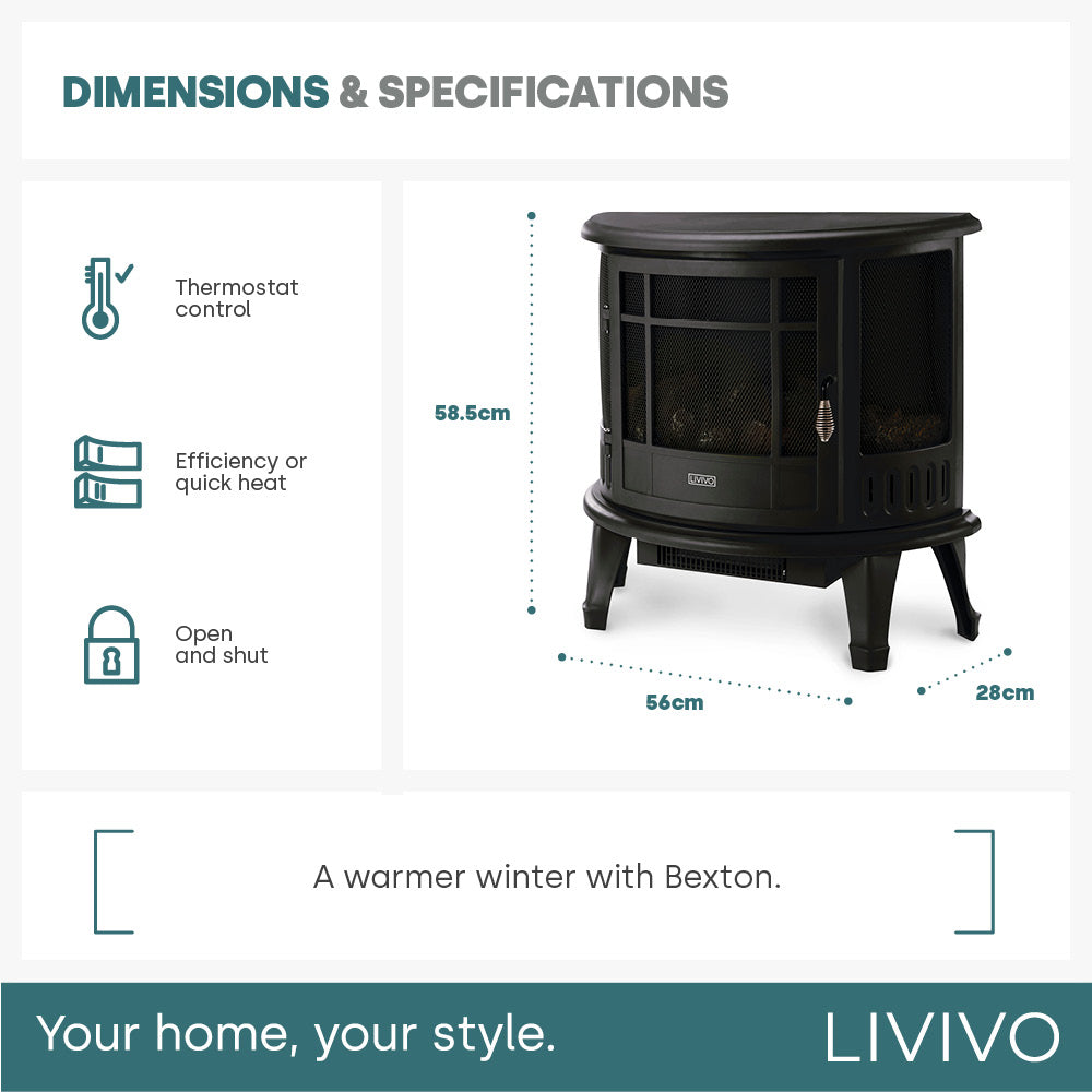 Electric Fireplace Heater Black With Thermostat And Safety Cut Off