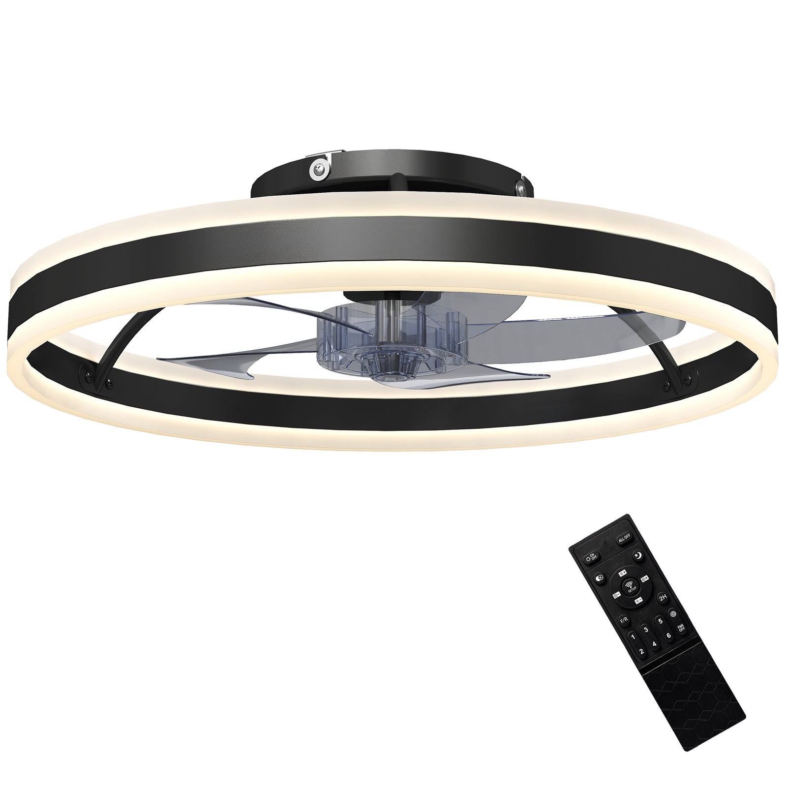 Ceiling Fan With Light And Remote, 3 Colour Temperatures, 50cm | Black