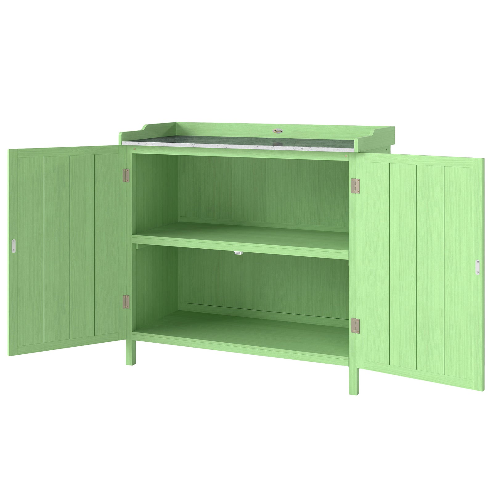 Garden Storage Cabinet Potting Bench Galvanised Top Green