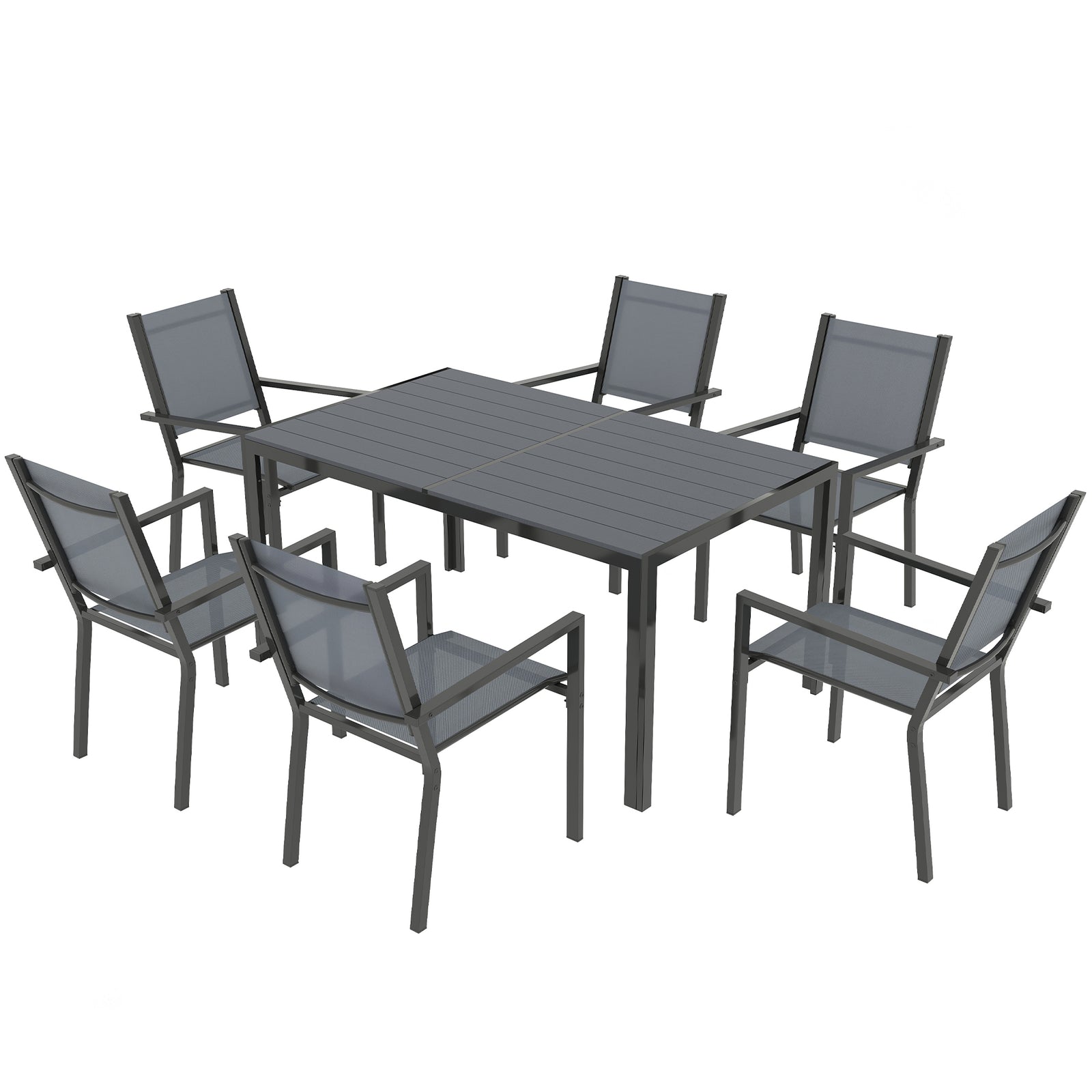 7-piece Wpc Dining Set, 6 Stackable Chairs, Rectangle