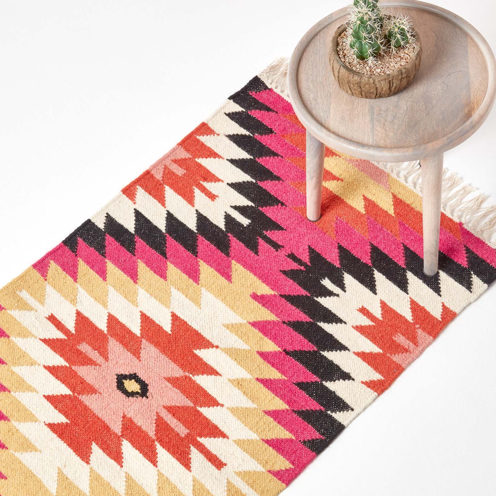 Jakarta Handwoven Geometric Kilim Wool Rug | 200cm | Orange & Black