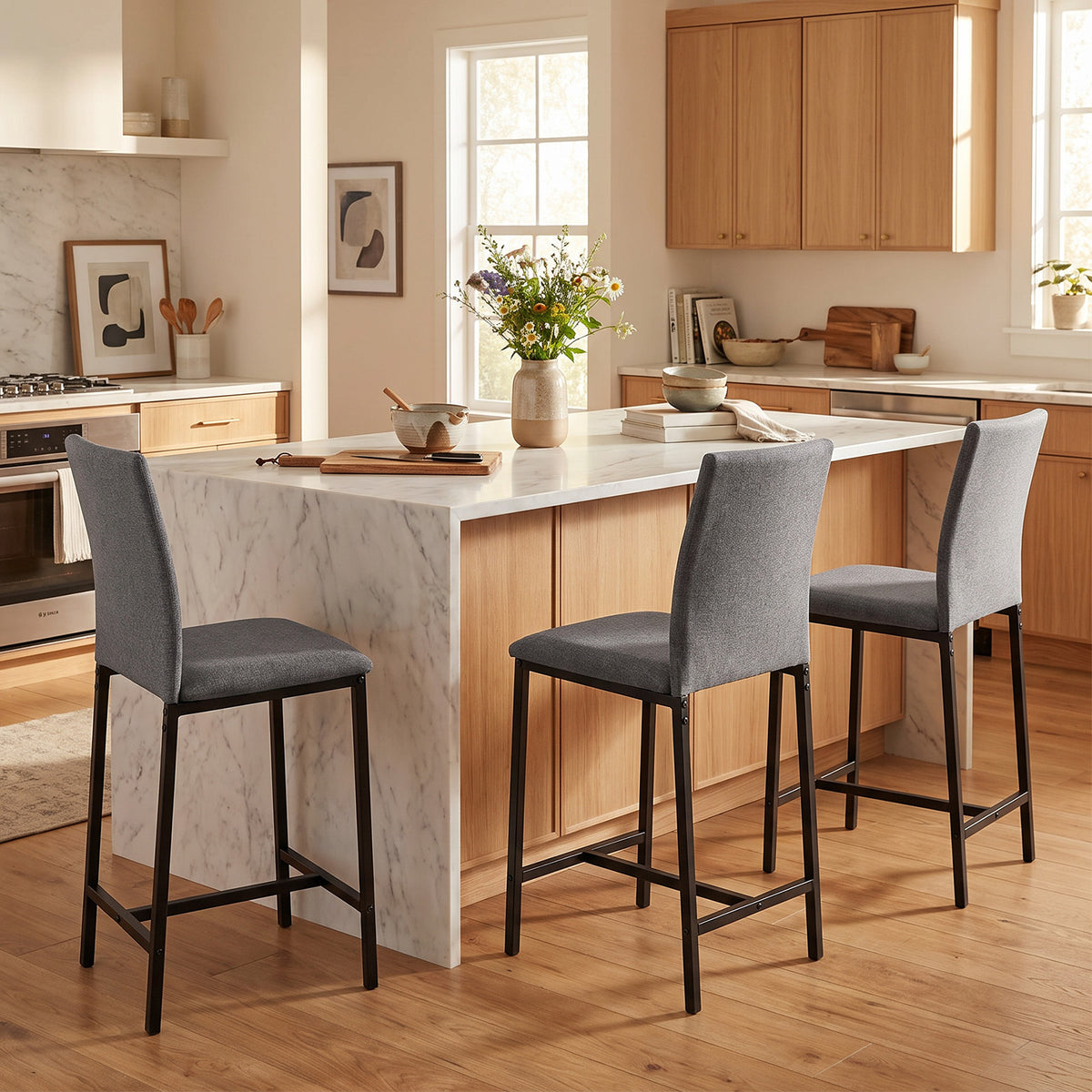 Set Of 4 Upholstered Bar Stools