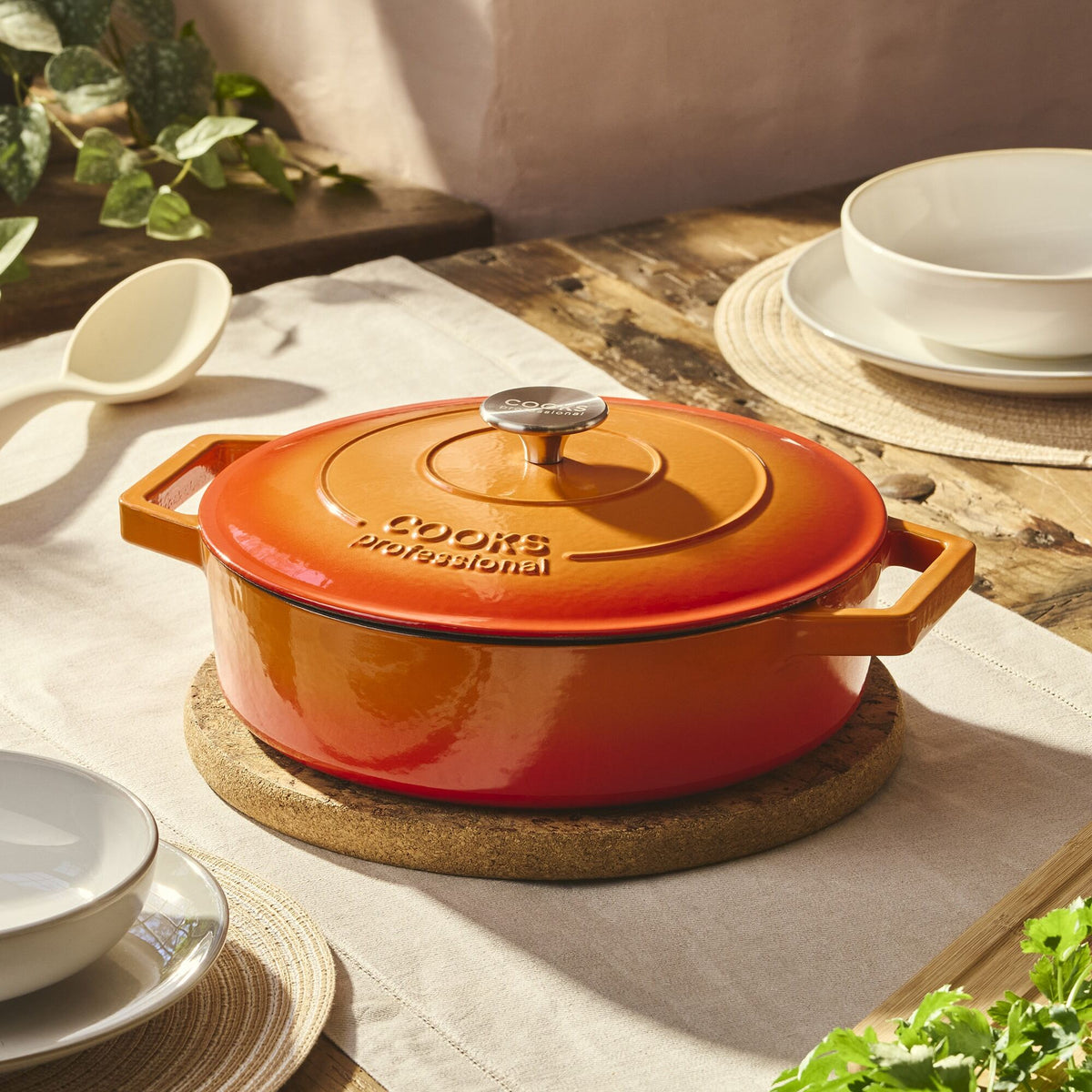 Cast Iron Casserole Dish 28cm Oven Proof Pan & Lid | 28cm | Orange