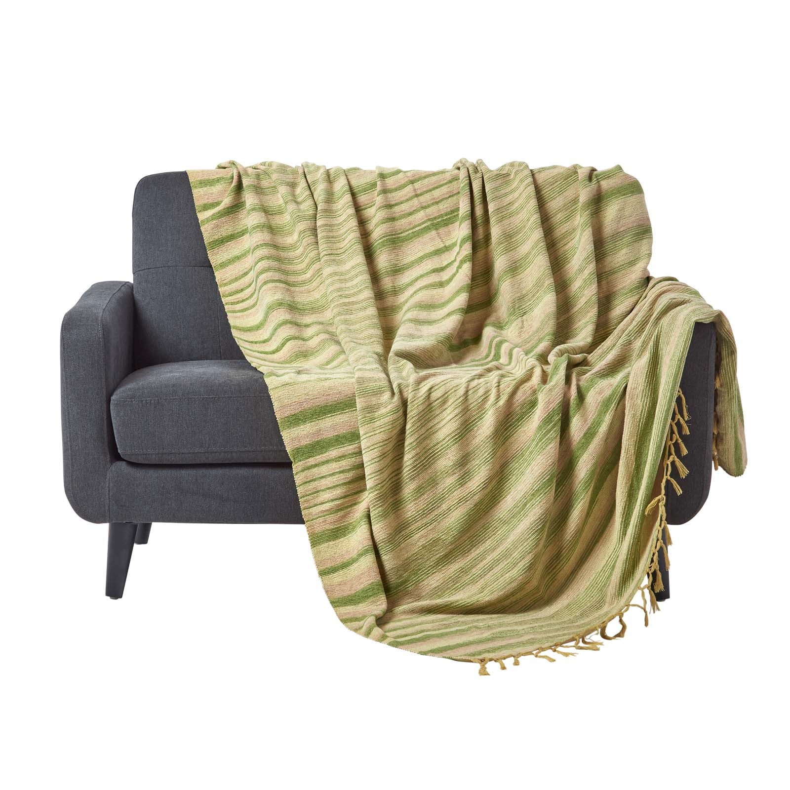 Bed Sofa Throw Cotton Chenille Tie Dye | 220cm x 240cm | Green