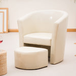 Halewood 70cm Wide Pu Vegan Leather Accent Tub Chair With Integrated Footstool | Cream