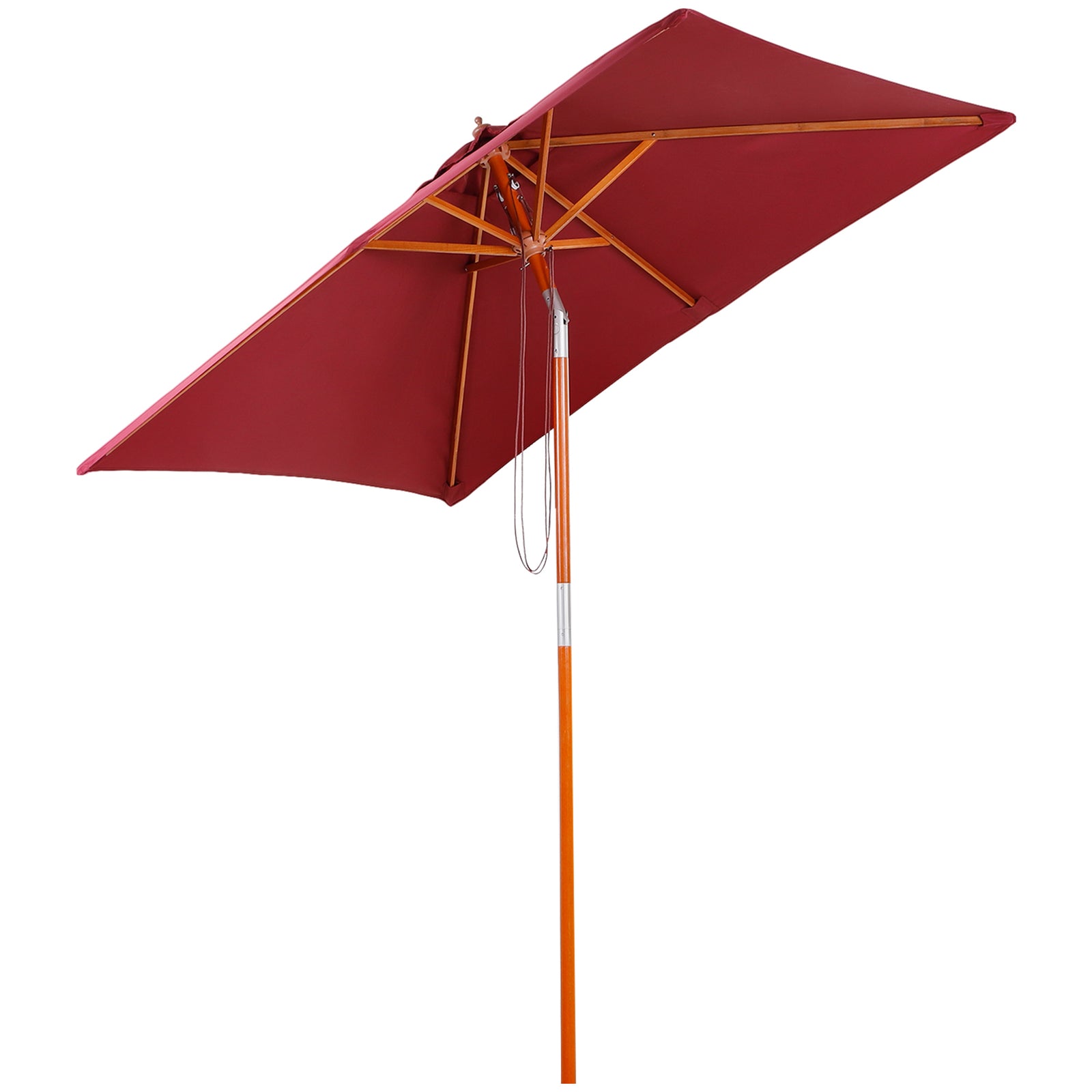 2x1.5m Wooden Patio Umbrella Parasol | Red
