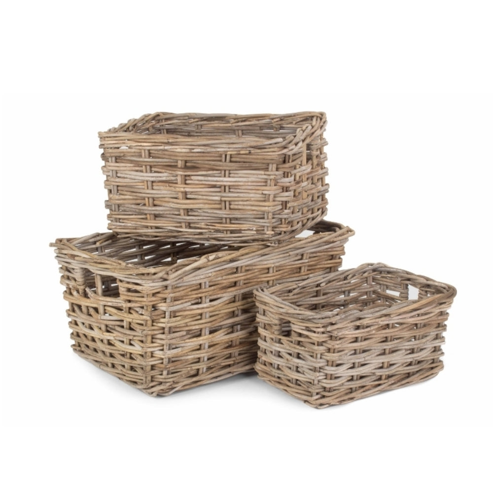 Rattan Rectangular Grey Rattan Storage Baskets | Set-of-3
