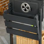 Charcoal Grill Trolley, Adjustable Pan, Shelves | Black