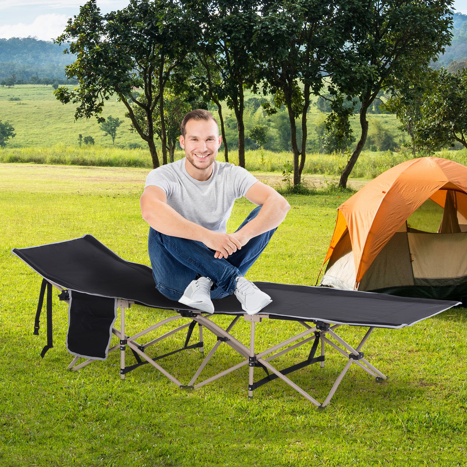 Single Person Folding Camping Cot Portable Camp Sleeping Bed | Black