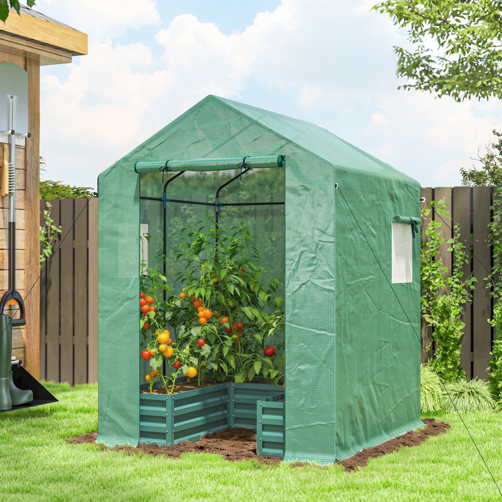 Small Greenhouse Outdoor Greenhouse With Roll Up Door | Green