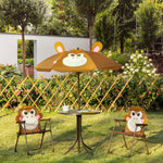 Kids Foldable Four-piece Garden Set W/ Table, Chairs, Umbrella - Brown