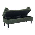 Chenille Fabric Storage Bench – Upholstered Seat With Pillowed Armrests & Hidden Compartment, 126cm W | Green