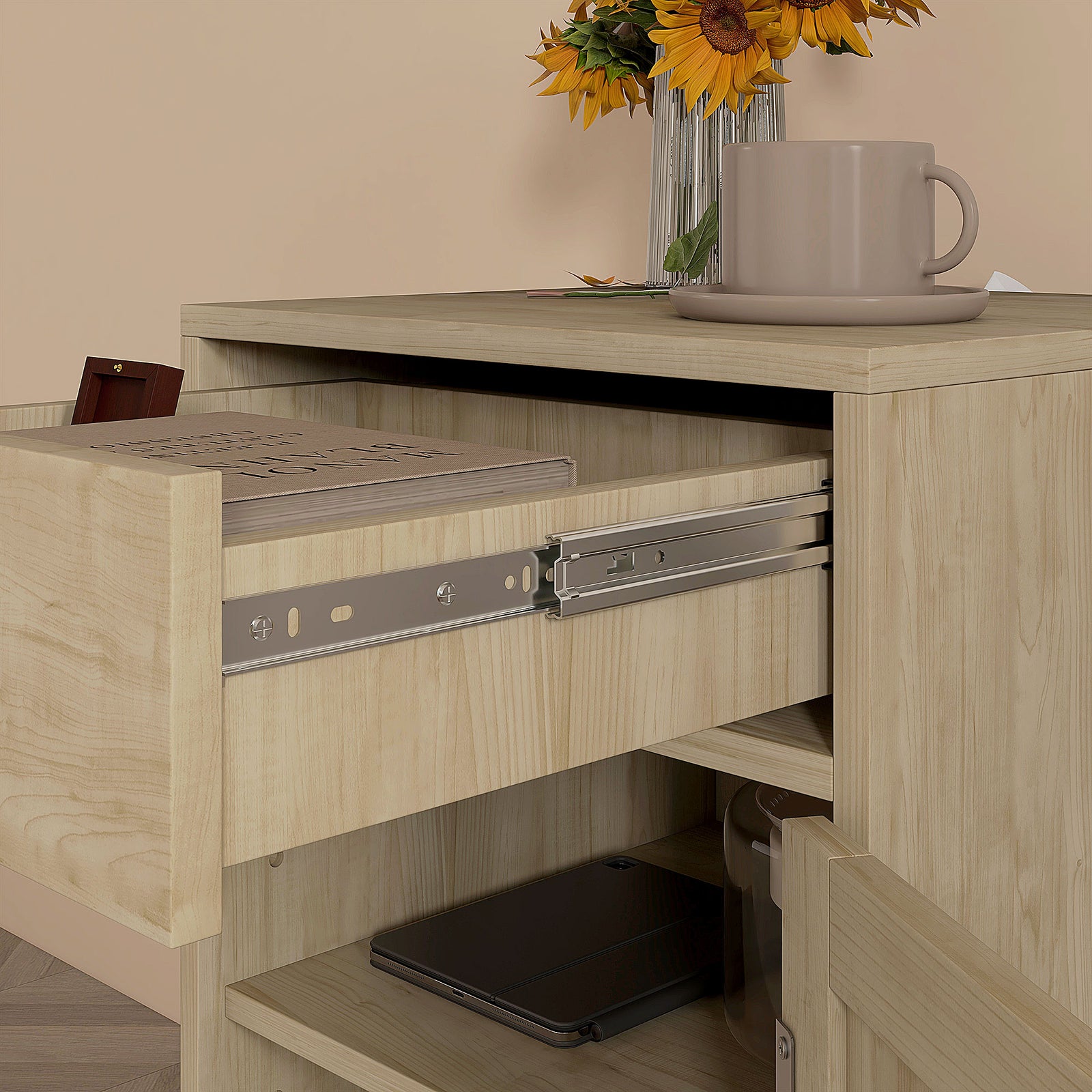 Set Of 1/2 Bedside Table With Rattan Drawer Adjustable | Set of 1 | Natura
