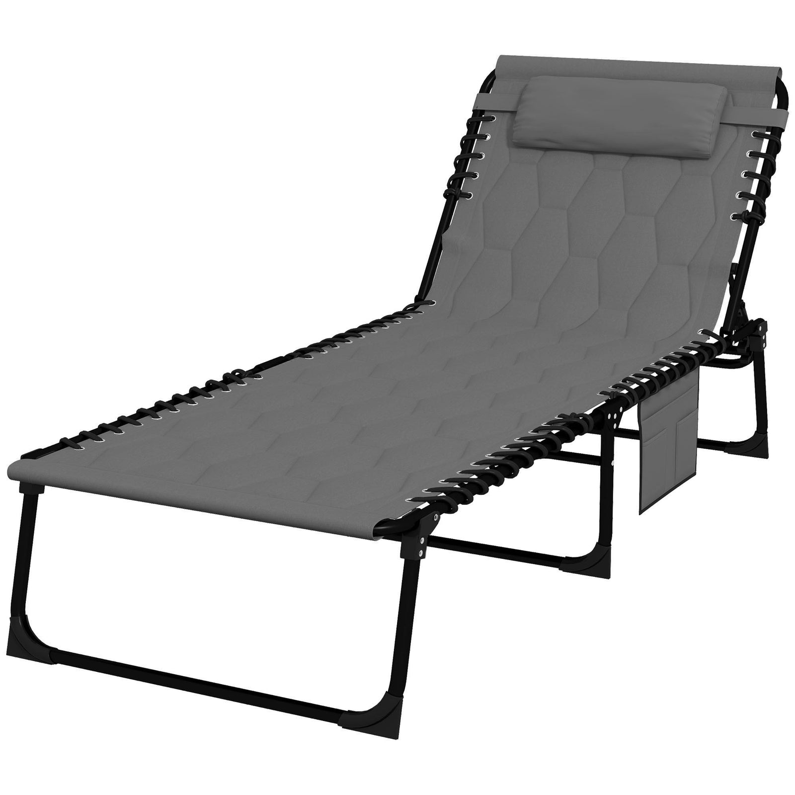 Foldable Sun Lounger W/ Reclining Back | Set-of-1 | Gray