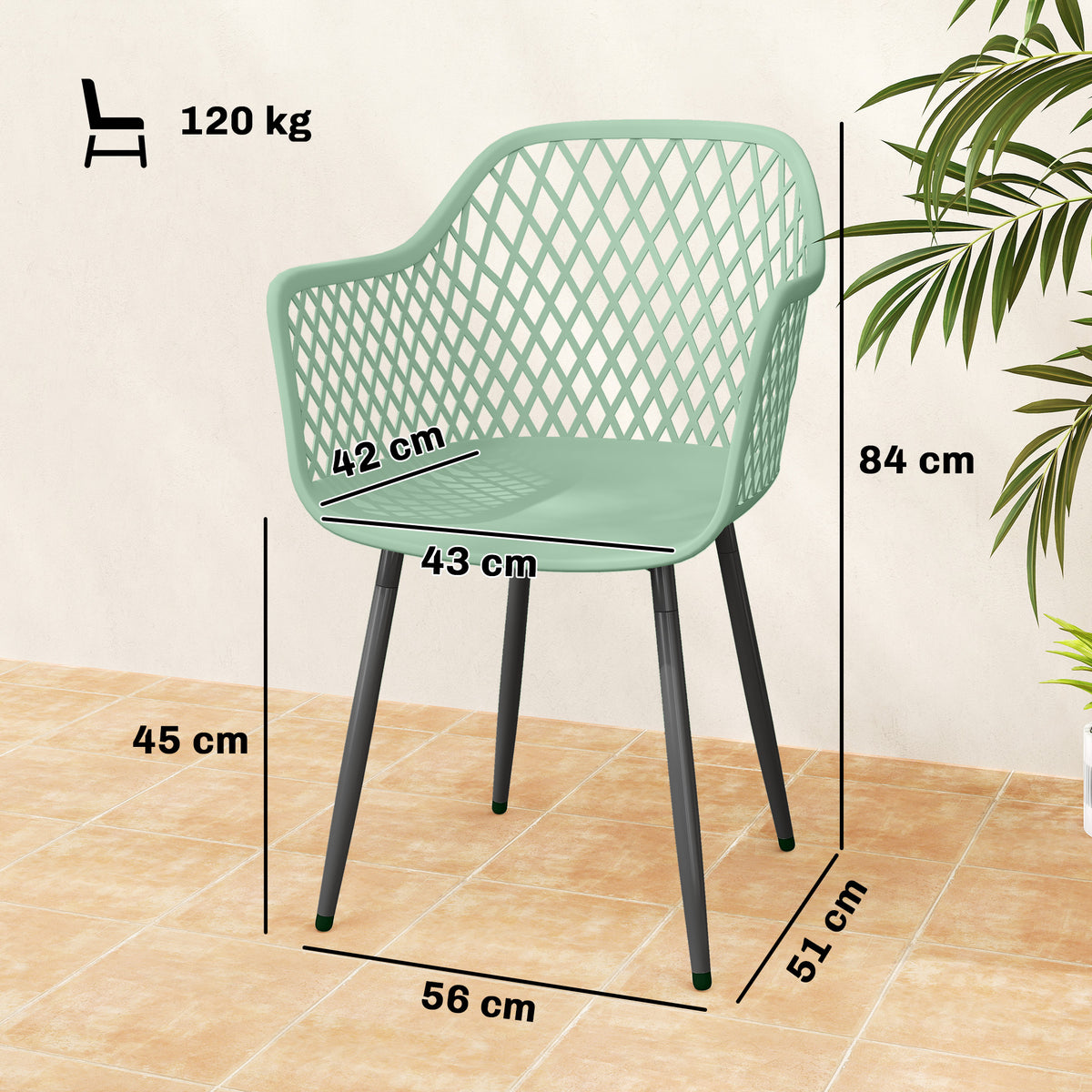 Garden Chairs Set, Garden Dining Chairs With Armrests | Set of 4 | Green