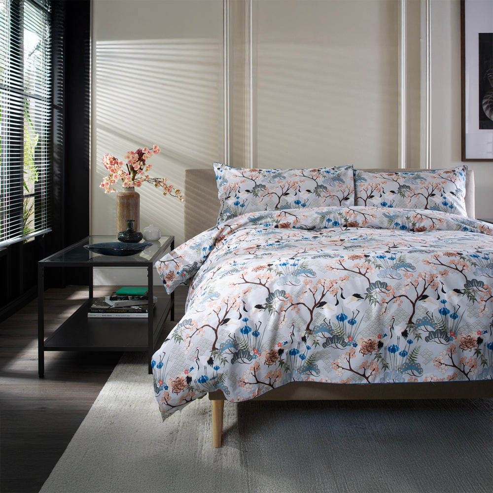 Japanese Kyoto 100% Cotton Duvet Cover Set With Piped Edging | King | Multi Colour