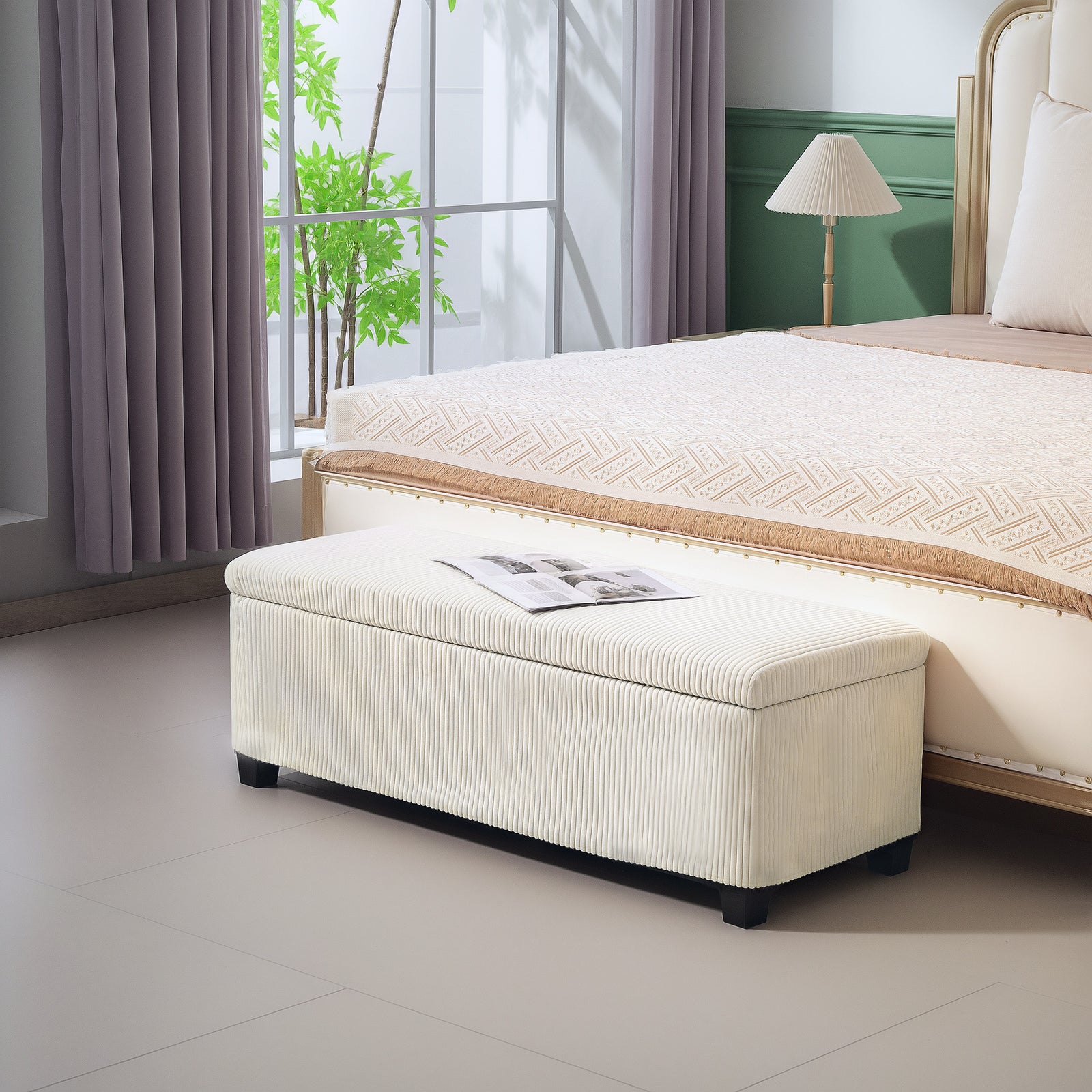 Storage Ottoman With Lid, 112cm Bench Chest Box | Beige