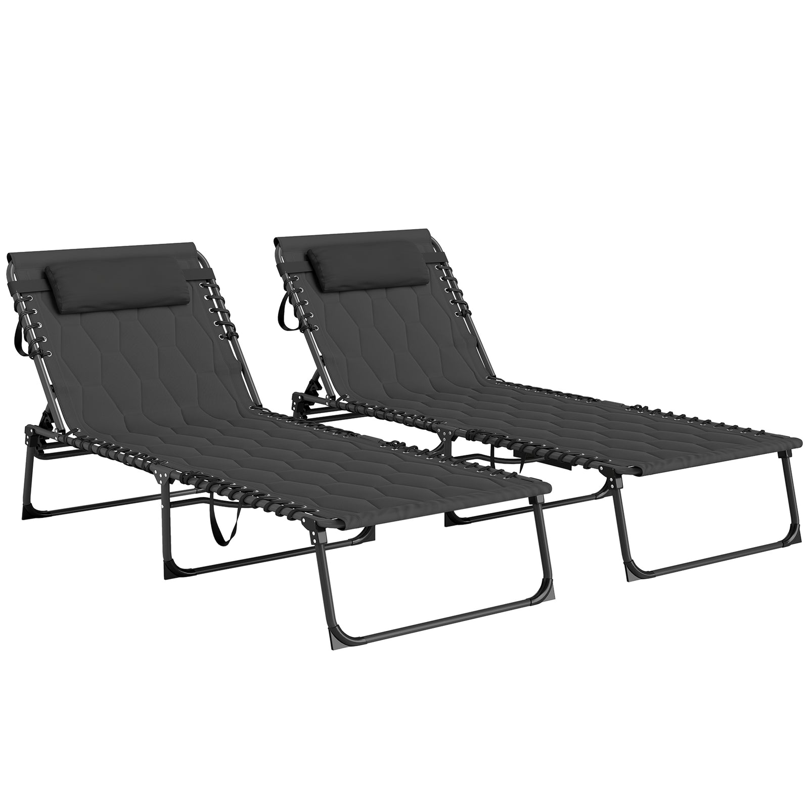 2 Pieces Foldable Sun Lounger Set With Padded Seat, Black