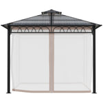 Double roof Hard Top Gazebo With Nettings & curtains | Medium | Black