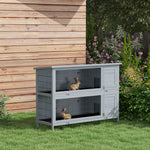 Rabbit Hutch For Two Rabbits Outdoor Guinea Pig Cage W/ Removable Trays, Grey