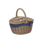 Wicker Small Antique Wash Double Lidded Oval Picnic Basket | NavyBlue