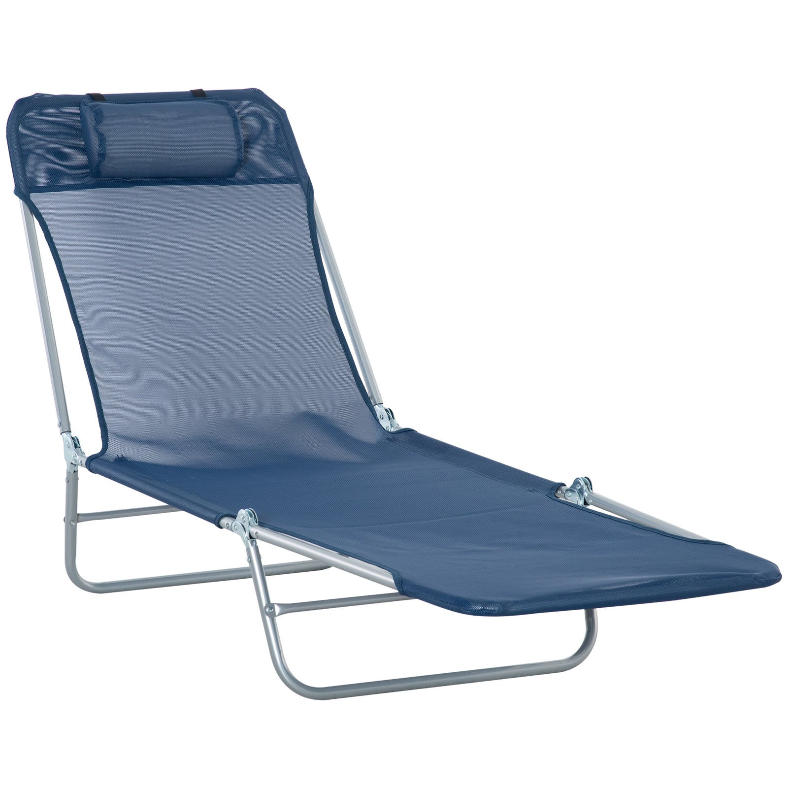 Adjustable Sun Bed Garden Lounger Recliner Relaxing Camping | Dark Blue