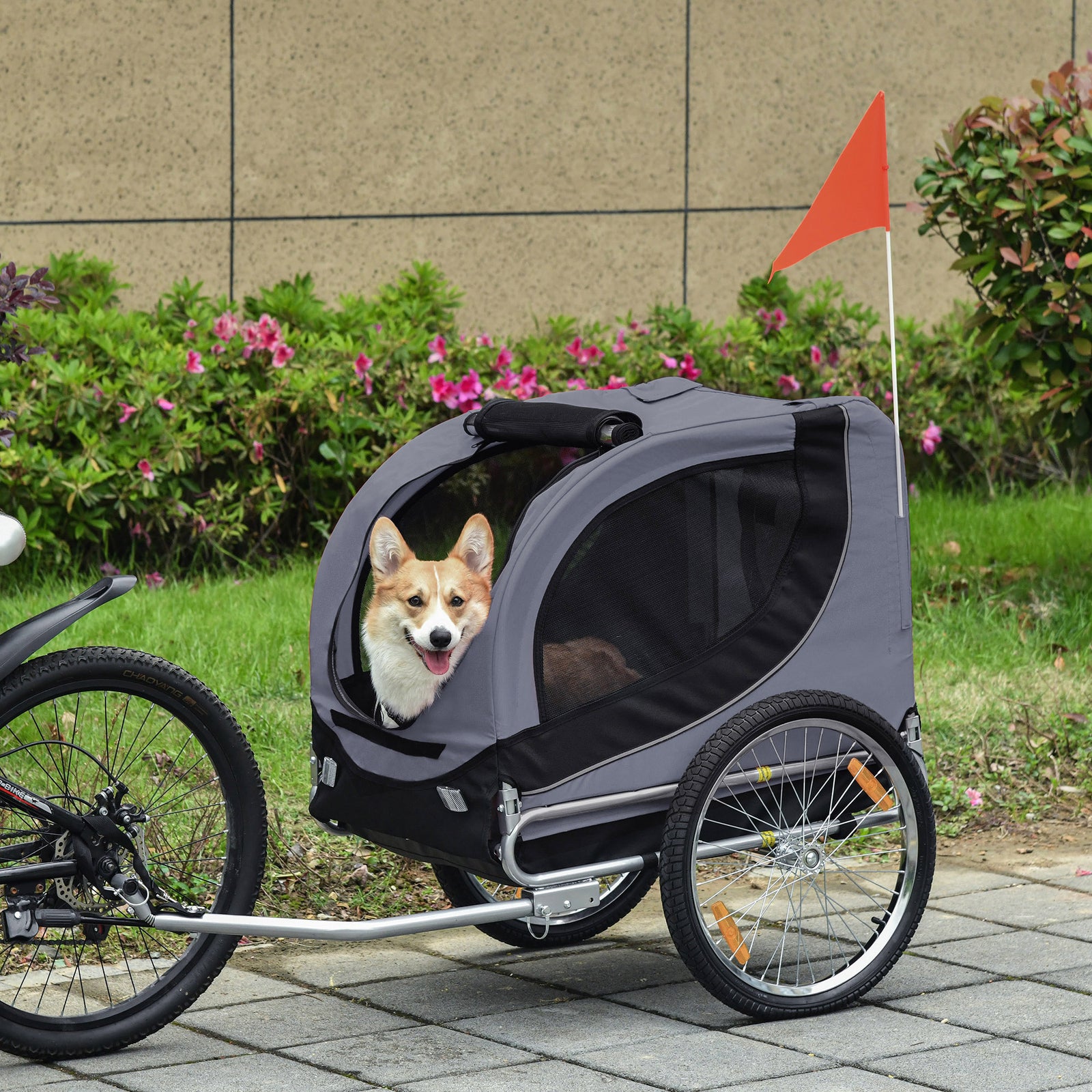 Pawhut Pet Bicycle Trailer Steel Dog Bike Carrier Water Resistant Travel | Gray